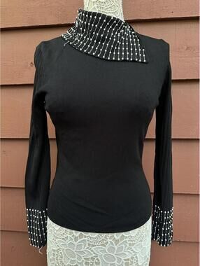 CABO Black Beaded Mock Neck Long Sleeve Top Y2K Glam Statement